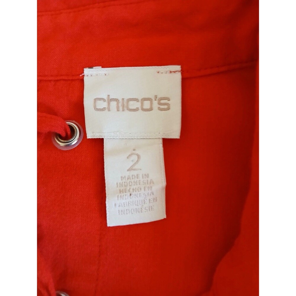 Chico’s‎ Red Lace Up Back Button Front Blouse Short Sleeve Tunic Size 2 Large - Picture 15 of 15